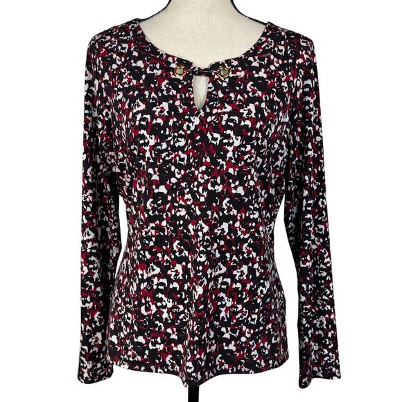 Calvin Klein Medium Top Abstract Long Sleeves Keyhole V-Neck Stretch Round Neck - Picture 1 of 9